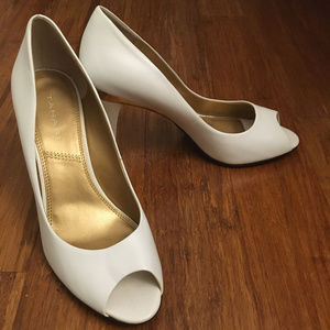 Tahari Susan Peep-Toe Leather Pumps